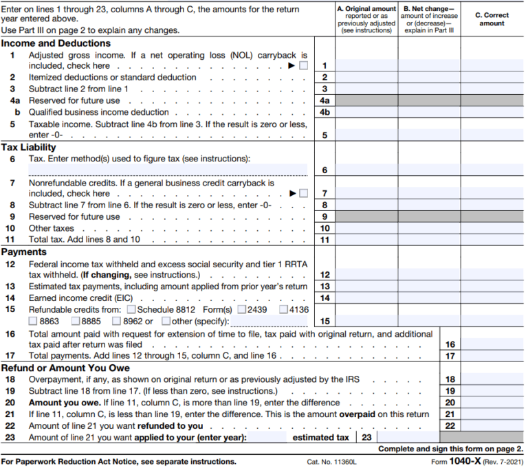 Form 1040x Instructions Filling Out Line By Line Xoa Tax 9929