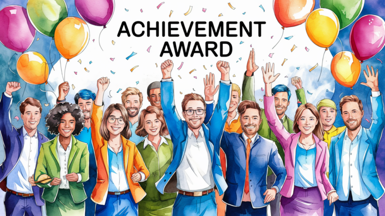 Watercolor illustration of employees celebrating, symbolizing the positive impact of achievement awards.