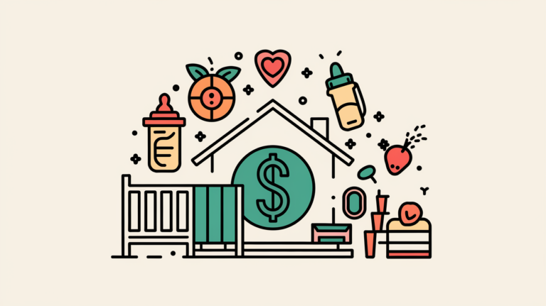 Line art house with dollar sign and childcare icons