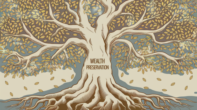 A stylized tree with "Wealth Preservation" engraved on its trunk.