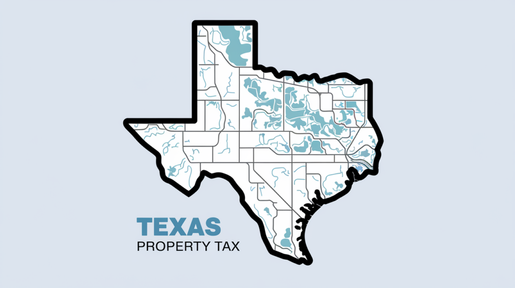 Abstract Line art map of Texas showing Texas Property Tax