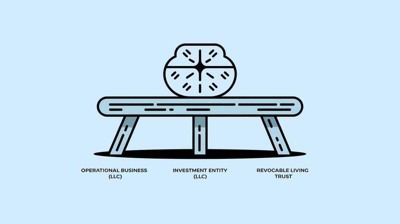 A three-legged stool representing the Trifecta Strategy with labels for each leg.