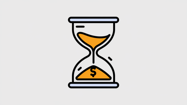 A stylized hourglass with the words "Time" and "Money."