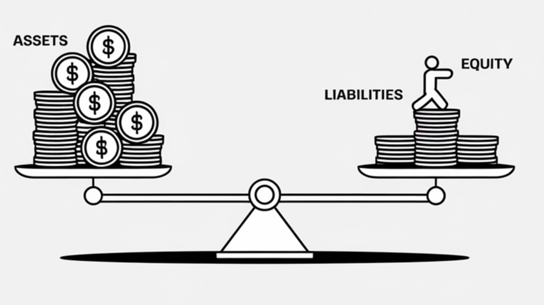 A balanced scale representing the accounting equation