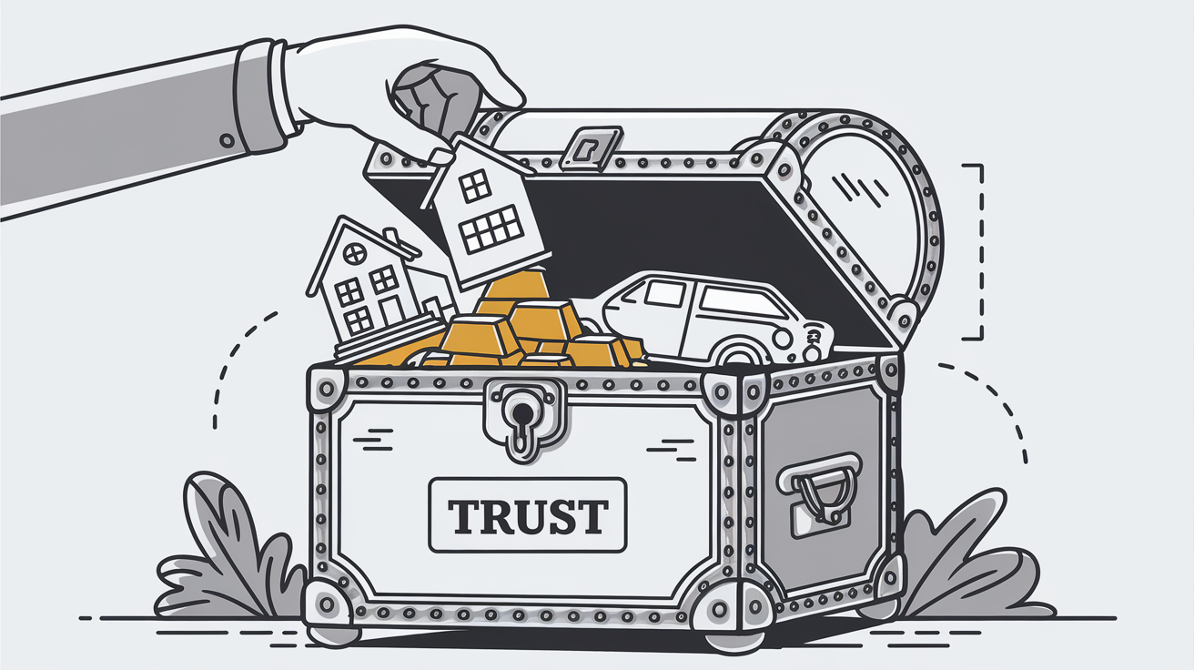 Line art drawing of assets being placed in a trust