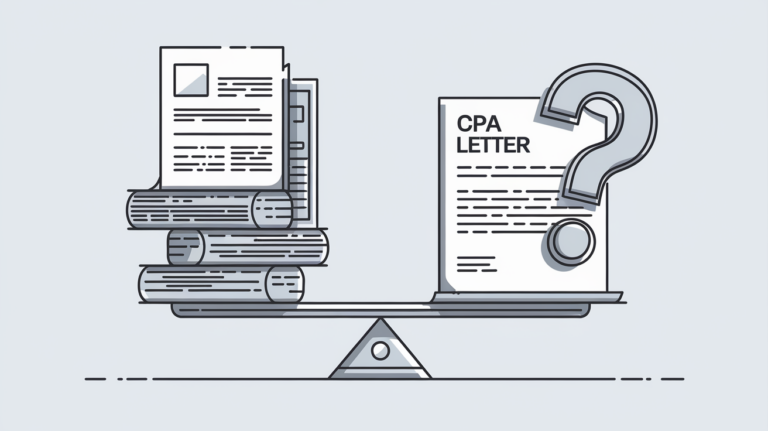 A scale balancing financial documents and a CPA letter question mark