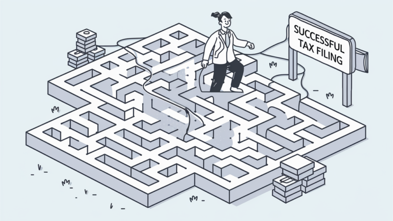 Line art of person navigating a maze